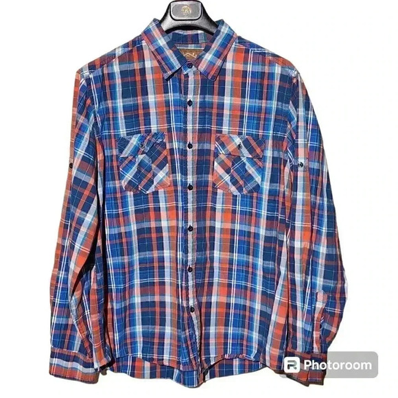 Red Camel Other - Red Camel Button Up Shirt Mens XL Long Sleeve Blue Plaid Cotton Casual Western
